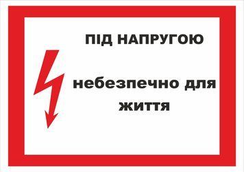 Табличка предупреждающая "Под напряжение опасно для жизни" самоклшеющая пленка 323 фото