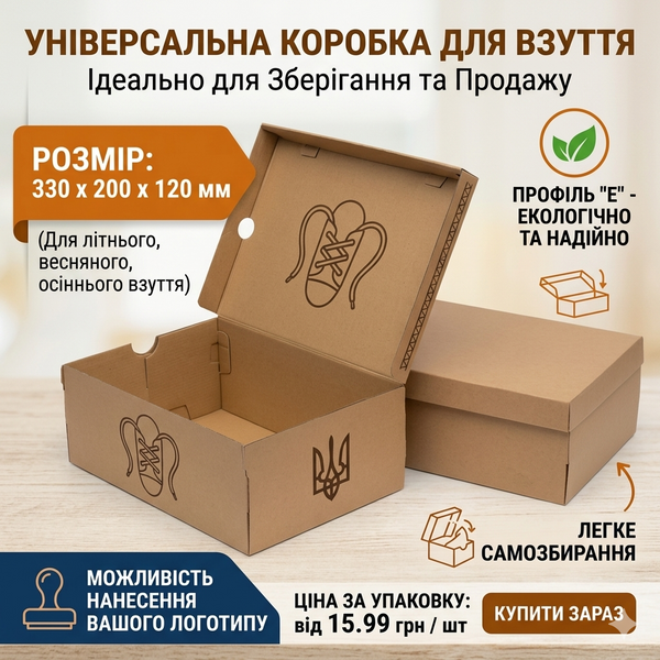 Коробка для взуття 200*325*120 бурий 331 фото